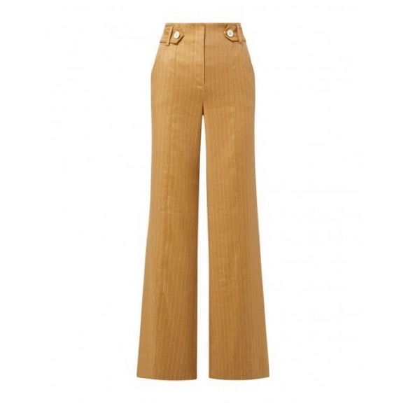 Veronica Beard Sunny Pinstripe Wide Leg Linen Waist Button Detail Pants - Picture 6 of 11